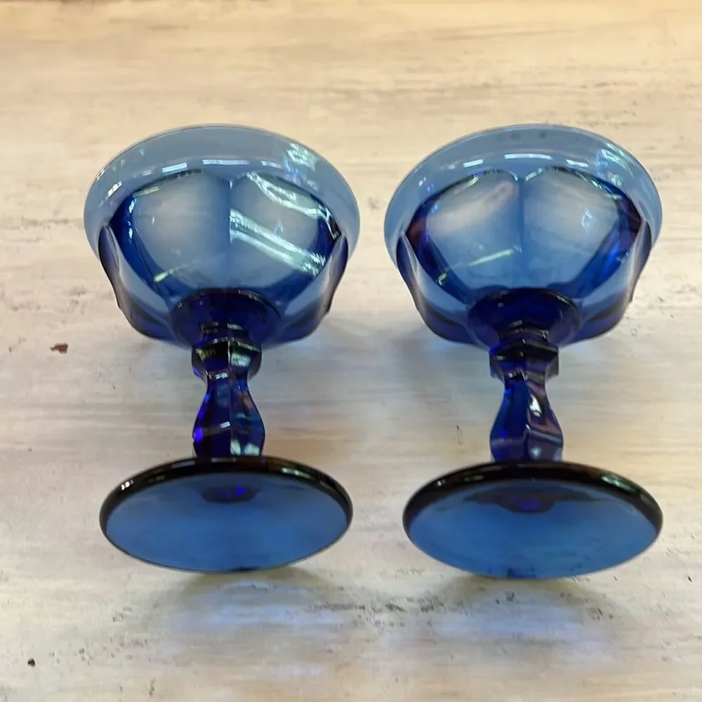 1970’s Vintage Deep Blue Old Williamsburg Set of 2 Sherbet Dessert Glasses
